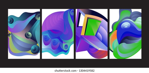 Vector Abstract 3D Colorful Gradient Geometric Curvy pattern background illustration. Set of Abstract Techno and cultural background for Cover, Poster, and print in Eps 10
