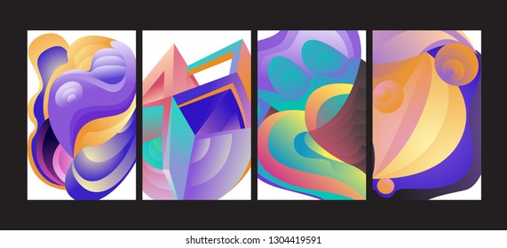 Vector Abstract 3D Colorful Gradient Geometric Curvy pattern background illustration. Set of Abstract Techno and cultural background for Cover, Poster, and print in Eps 10
