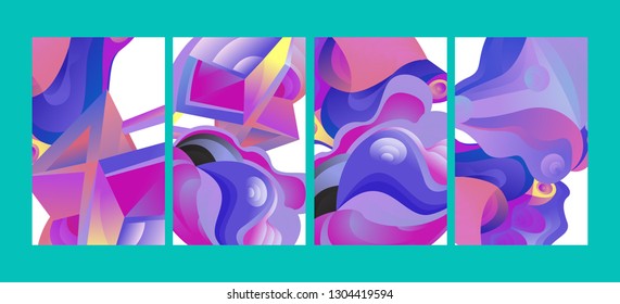 Vector Abstract 3D Colorful Gradient Geometric Curvy pattern background illustration. Set of Abstract Techno and cultural background for Cover, Poster, and print in Eps 10
