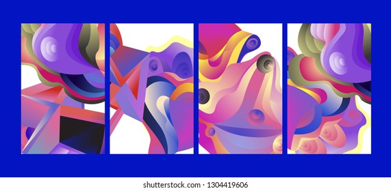 Vector Abstract 3D Colorful Gradient Geometric Curvy pattern background illustration. Set of Abstract Techno and cultural background for Cover, Poster, and print in Eps 10
