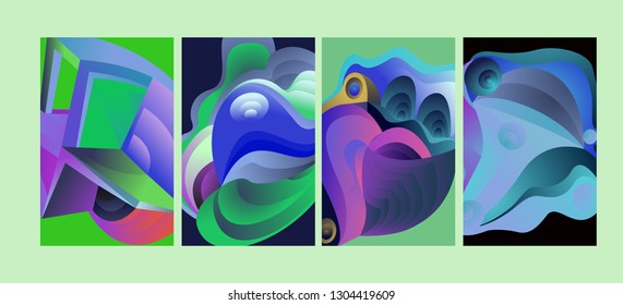 Vector Abstract 3D Colorful Gradient Geometric Curvy pattern background illustration. Set of Abstract Techno and cultural background for Cover, Poster, and print in Eps 10
