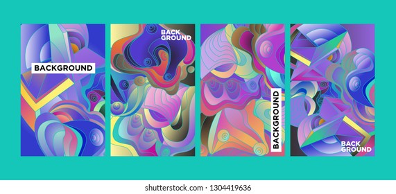 Vector Abstract 3D Colorful Gradient Geometric Curvy pattern background illustration. Set of Abstract Techno and cultural background for Cover, Poster, and print in Eps 10
