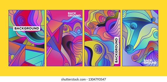 Vector Abstract 3D Colorful Gradient Geometric Curvy pattern background illustration. Set of Abstract Techno and cultural background for Cover, Poster, and print in Eps 10
