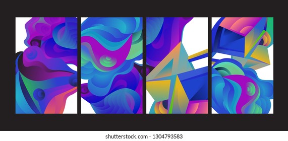 Vector Abstract 3D Colorful Gradient Geometric Curvy pattern background illustration. Set of Abstract Techno and cultural background for Cover, Poster, and print in Eps 10
