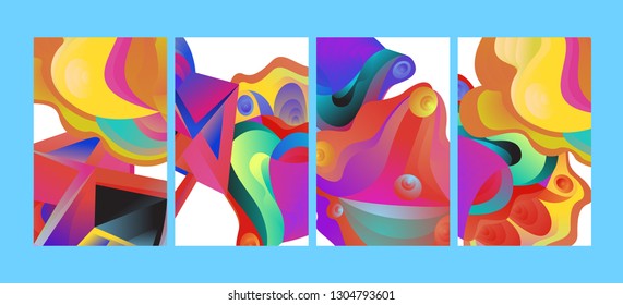 Vector Abstract 3D Colorful Gradient Geometric Curvy pattern background illustration. Set of Abstract Techno and cultural background for Cover, Poster, and print in Eps 10
