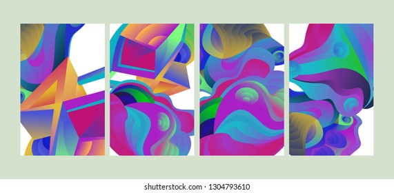 Vector Abstract 3D Colorful Gradient Geometric Curvy pattern background illustration. Set of Abstract Techno and cultural background for Cover, Poster, and print in Eps 10
