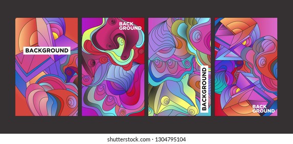 Vector Abstract 3D Colorful Gradient Geometric Curvy pattern background illustration. Set of Abstract Techno and cultural background for Cover, Poster, and print in Eps 10
