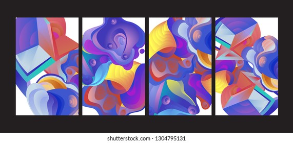 Vector Abstract 3D Colorful Gradient Geometric Curvy pattern background illustration. Set of Abstract Techno and cultural background for Cover, Poster, and print in Eps 10

