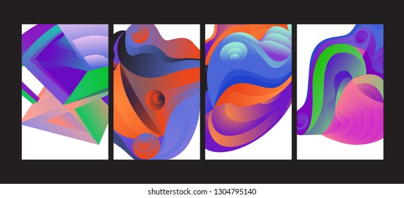 Vector Abstract 3D Colorful Gradient Geometric Curvy pattern background illustration. Set of Abstract Techno and cultural background for Cover, Poster, and print in Eps 10
