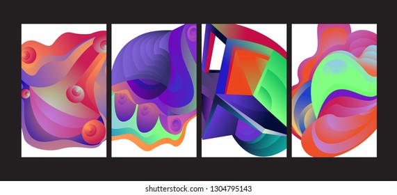 Vector Abstract 3D Colorful Gradient Geometric Curvy pattern background illustration. Set of Abstract Techno and cultural background for Cover, Poster, and print in Eps 10

