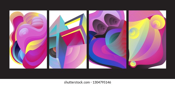 Vector Abstract 3D Colorful Gradient Geometric Curvy pattern background illustration. Set of Abstract Techno and cultural background for Cover, Poster, and print in Eps 10

