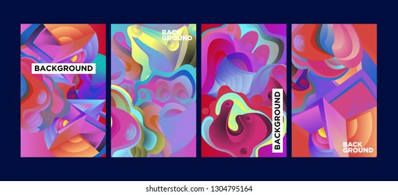 Vector Abstract 3D Colorful Gradient Geometric Curvy pattern background illustration. Set of Abstract Techno and cultural background for Cover, Poster, and print in Eps 10
