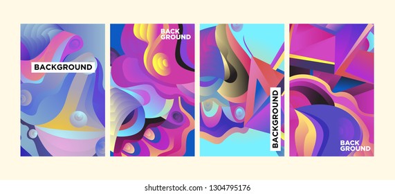 Vector Abstract 3D Colorful Gradient Geometric Curvy pattern background illustration. Set of Abstract Techno and cultural background for Cover, Poster, and print in Eps 10
