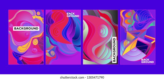 Vector Abstract 3D Colorful Gradient Geometric Curvy pattern background illustration. Set of Abstract Techno and cultural background for Cover, Poster, and print in Eps 10