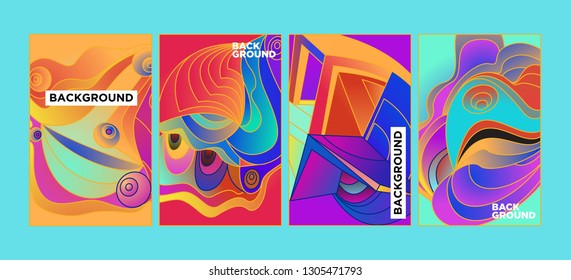 Vector Abstract 3D Colorful Gradient Geometric Curvy pattern background illustration. Set of Abstract Techno and cultural background for Cover, Poster, and print in Eps 10