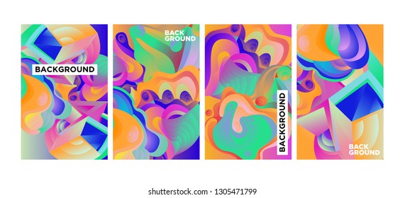 Vector Abstract 3D Colorful Gradient Geometric Curvy pattern background illustration. Set of Abstract Techno and cultural background for Cover, Poster, and print in Eps 10