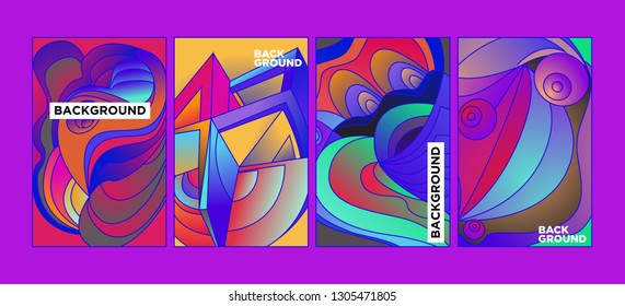 Vector Abstract 3D Colorful Gradient Geometric Curvy pattern background illustration. Set of Abstract Techno and cultural background for Cover, Poster, and print in Eps 10