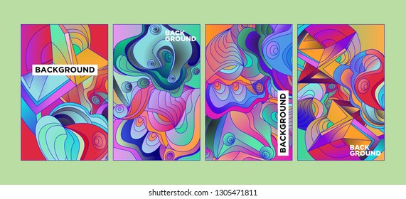 Vector Abstract 3D Colorful Gradient Geometric Curvy pattern background illustration. Set of Abstract Techno and cultural background for Cover, Poster, and print in Eps 10