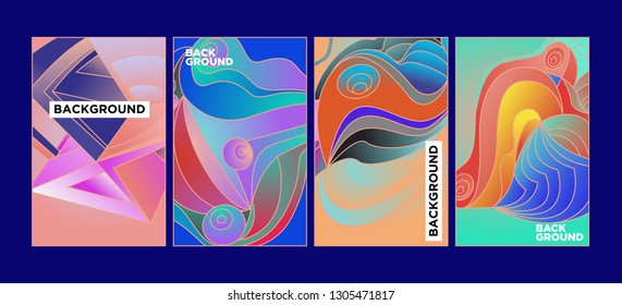 Vector Abstract 3D Colorful Gradient Geometric Curvy pattern background illustration. Set of Abstract Techno and cultural background for Cover, Poster, and print in Eps 10