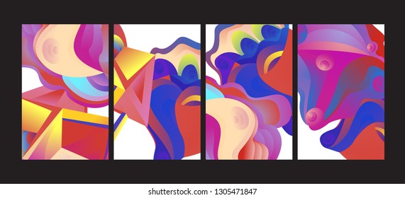 Vector Abstract 3D Colorful Gradient Geometric Curvy pattern background illustration. Set of Abstract Techno and cultural background for Cover, Poster, and print in Eps 10