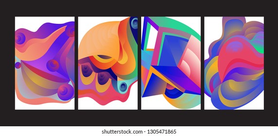 Vector Abstract 3D Colorful Gradient Geometric Curvy pattern background illustration. Set of Abstract Techno and cultural background for Cover, Poster, and print in Eps 10