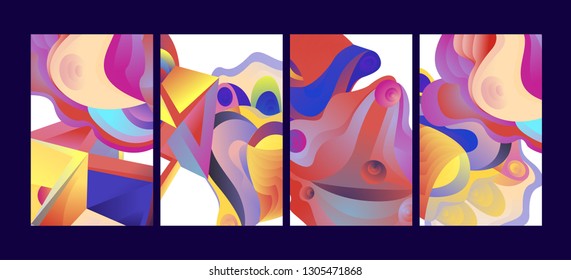 Vector Abstract 3D Colorful Gradient Geometric Curvy pattern background illustration. Set of Abstract Techno and cultural background for Cover, Poster, and print in Eps 10