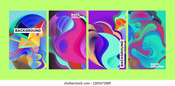 Vector Abstract 3D Colorful Gradient Geometric Curvy pattern background illustration. Set of Abstract Techno and cultural background for Cover, Poster, and print in Eps 10