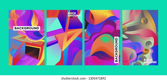 Vector Abstract 3D Colorful Gradient Geometric Curvy pattern background illustration. Set of Abstract Techno and cultural background for Cover, Poster, and print in Eps 10