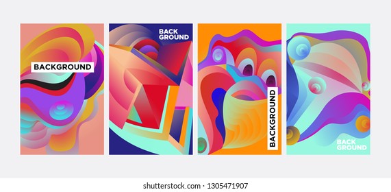 Vector Abstract 3D Colorful Gradient Geometric Curvy pattern background illustration. Set of Abstract Techno and cultural background for Cover, Poster, and print in Eps 10