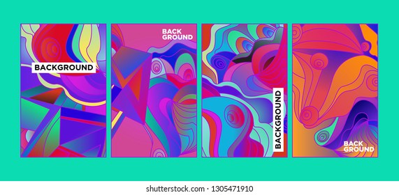 Vector Abstract 3D Colorful Gradient Geometric Curvy pattern background illustration. Set of Abstract Techno and cultural background for Cover, Poster, and print in Eps 10