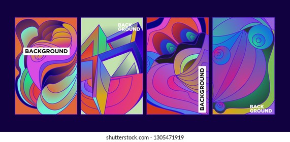 Vector Abstract 3D Colorful Gradient Geometric Curvy pattern background illustration. Set of Abstract Techno and cultural background for Cover, Poster, and print in Eps 10