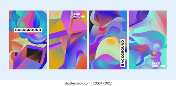 Vector Abstract 3D Colorful Gradient Geometric Curvy pattern background illustration. Set of Abstract Techno and cultural background for Cover, Poster, and print in Eps 10