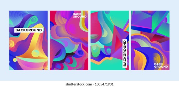 Vector Abstract 3D Colorful Gradient Geometric Curvy pattern background illustration. Set of Abstract Techno and cultural background for Cover, Poster, and print in Eps 10