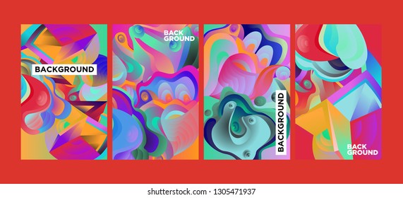 Vector Abstract 3D Colorful Gradient Geometric Curvy pattern background illustration. Set of Abstract Techno and cultural background for Cover, Poster, and print in Eps 10
