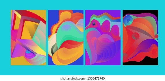 Vector Abstract 3D Colorful Gradient Geometric Curvy pattern background illustration. Set of Abstract Techno and cultural background for Cover, Poster, and print in Eps 10