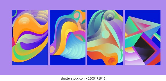 Vector Abstract 3D Colorful Gradient Geometric Curvy pattern background illustration. Set of Abstract Techno and cultural background for Cover, Poster, and print in Eps 10