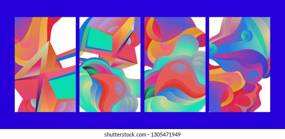 Vector Abstract 3D Colorful Gradient Geometric Curvy pattern background illustration. Set of Abstract Techno and cultural background for Cover, Poster, and print in Eps 10