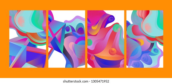 Vector Abstract 3D Colorful Gradient Geometric Curvy pattern background illustration. Set of Abstract Techno and cultural background for Cover, Poster, and print in Eps 10