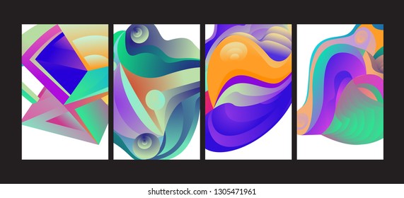 Vector Abstract 3D Colorful Gradient Geometric Curvy pattern background illustration. Set of Abstract Techno and cultural background for Cover, Poster, and print in Eps 10