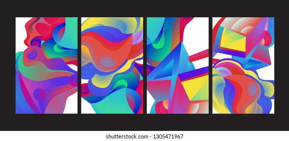 Vector Abstract 3D Colorful Gradient Geometric Curvy pattern background illustration. Set of Abstract Techno and cultural background for Cover, Poster, and print in Eps 10