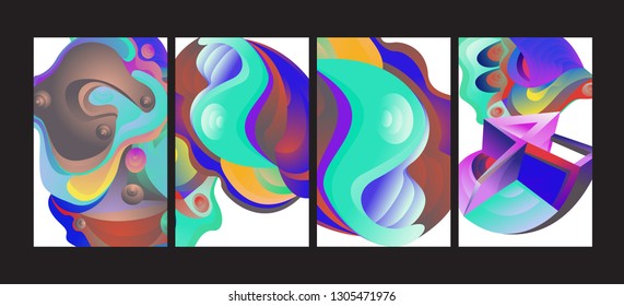 Vector Abstract 3D Colorful Gradient Geometric Curvy pattern background illustration. Set of Abstract Techno and cultural background for Cover, Poster, and print in Eps 10