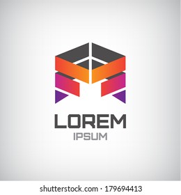 vector abstract 3d colorful origami ribbon icon, logo isolated