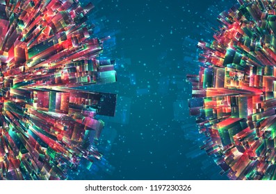 vector abstract 3d crystal. a view of the roofs of the city, a large chaotic set of glass pendants.