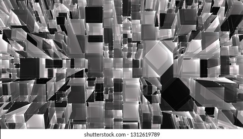 vector abstract 3d crystal. a view of the roofs of the city, a large chaotic set of glass pendants.