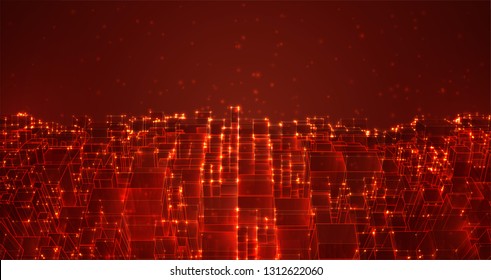 vector abstract 3d crystal. a view of the roofs of the city, a large chaotic set of glass pendants.