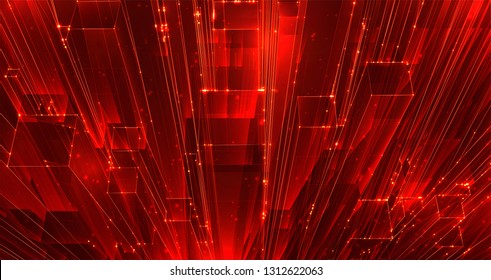 vector abstract 3d crystal. a view of the roofs of the city, a large chaotic set of glass pendants.