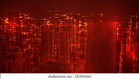 vector abstract 3d crystal. a view of the roofs of the city, a large chaotic set of glass pendants.