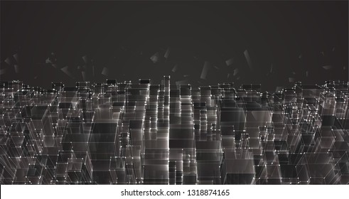 vector abstract 3d crystal. a view of the roofs of the city, a large chaotic set of glass pendants.