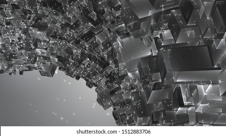 vector abstract 3d crystal. a view of the roofs of the city, a large chaotic set of glass pendants.