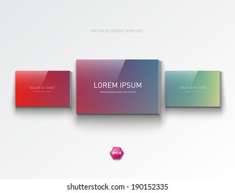 Vector abstract 3d design layout. Three stylish glossy banners. Picture gallery style panels. 
